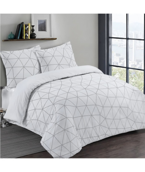VISION Parure de couette Hugo - 100% coton - 1 housse de couette 240 x 260 cm + 2 taies d'oreiller 65 x 65 cm - Blanc et noir