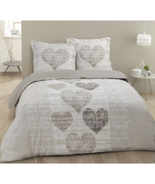 VISION Parure de couette Alice - 100% coton - 1 housse de couette 220 x 240 cm + 2 taies d'oreiller 65 x 65 cm - Beige et blanc