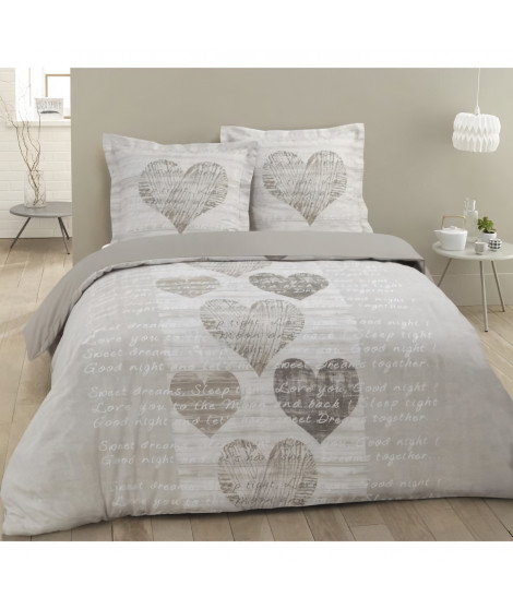 VISION Parure de couette Alice - 100% coton - 1 housse de couette 220 x 240 cm + 2 taies d'oreiller 65 x 65 cm - Beige et blanc