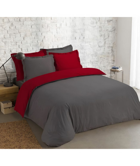 VISION - Bicolore - Housse de couette Réversible 260x240cm avec 2 taies 65x65cm - Anthracite/rouge - 100% coton
