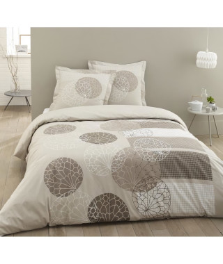 VISION Parure de couette Adele - 100% coton - 1 housse de couette 240 x 260 cm + 2 taies d'oreiller 65 x 65 cm a volant plat -