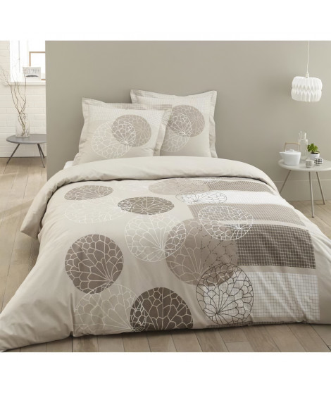 VISION Parure de couette Adele - 100% coton - 1 housse de couette 240 x 260 cm + 2 taies d'oreiller 65 x 65 cm a volant plat -