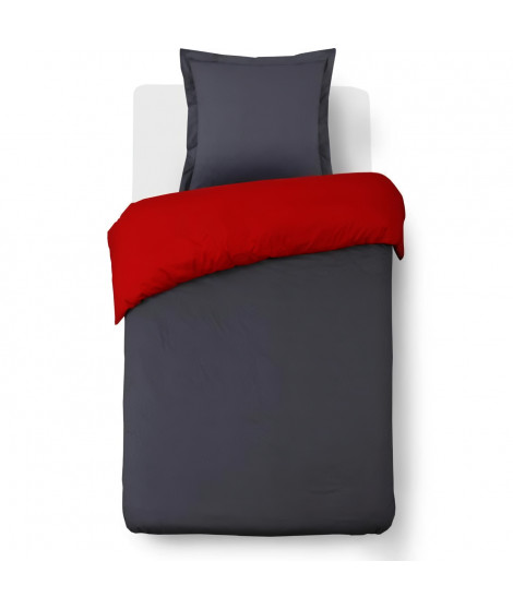 VISION - Bicolore - Housse de couette Réversible 140x200cm avec 1 taie 65x65cm - Anthracite/Rouge - 100% coton