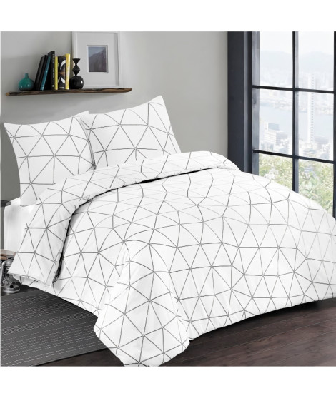 VISION Parure de couette Hugo - 100% coton - 1 housse de couette 140 x 200 cm + 1 taie d'oreiller 65 x 65 cm - Blanc