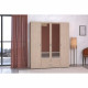 Armoire VARIA - Décor chene et blanc - 4 portes - 2 tiroirs - Portes centrales avec miroirs - 159,9 x 185 x 51,7