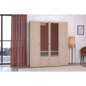 Armoire VARIA - Décor chene et blanc - 4 portes - 2 tiroirs - Portes centrales avec miroirs - 159,9 x 185 x 51,7