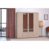 Armoire VARIA - Décor chene et blanc - 4 portes - 2 tiroirs - Portes centrales avec miroirs - 159,9 x 185 x 51,7