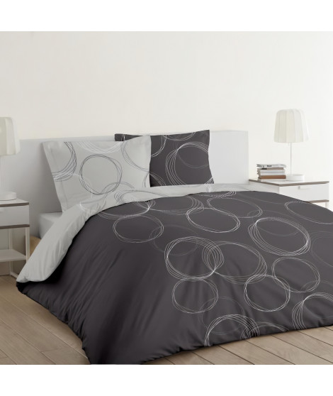 VISION Parure de couette Lenny - 100% coton - 1 housse de couette 200 x 200 cm + 1 taie 65 x 65 cm - Gris anthracite