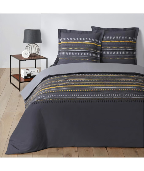VISION Parure de couette Gaspard 100% Coton - 220 x 240 cm - Gris anthracite