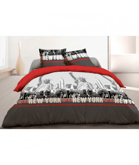 VISION Parure de couette New York - 100% coton - 1 housse de couette 220 x 240 cm + 2 taies d'oreiller 65 x 65 cm - Rouge et …