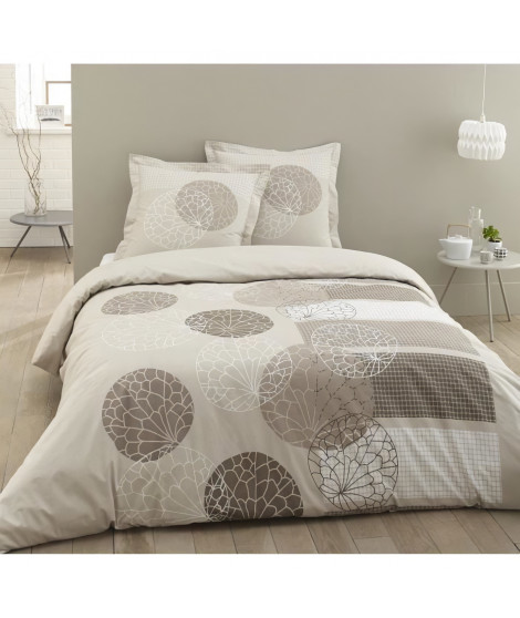 VISION Parure de couette Adele - 100% coton - 1 housse de couette 200 x 200 cm + 2 taies d'oreiller 65 x 65 cm a volant plat -