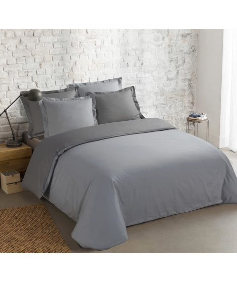 VISION - Bicolore - Housse de couette Réversible 200x200cm avec 2 taies 65x65cm -Gris/gris perle - 100% coton