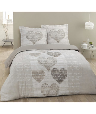 VISION Parure de couette Alice - 100% coton - 1 housse de couette 200 x 200 cm + 2 taies d'oreiller 65 x 65 cm - Beige