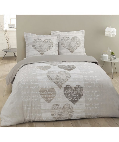 VISION Parure de couette Alice - 100% coton - 1 housse de couette 200 x 200 cm + 2 taies d'oreiller 65 x 65 cm - Beige