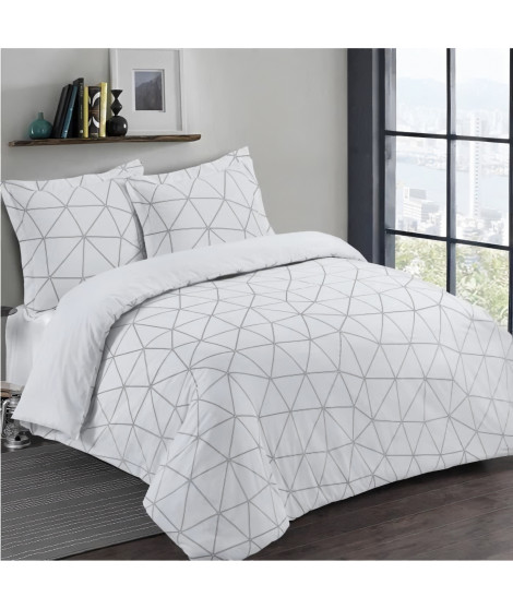 VISION Parure de couette Hugo - 100% coton - 1 housse de couette 220 x 240 cm + 2 taies d'oreiller 65 x 65 cm - Blanc et noir