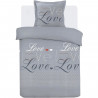 Parure Housse de couette - VISION - Love - 140 x 200 cm - 1 taie assortie 65 x 65 cm - Gris -  100% coton