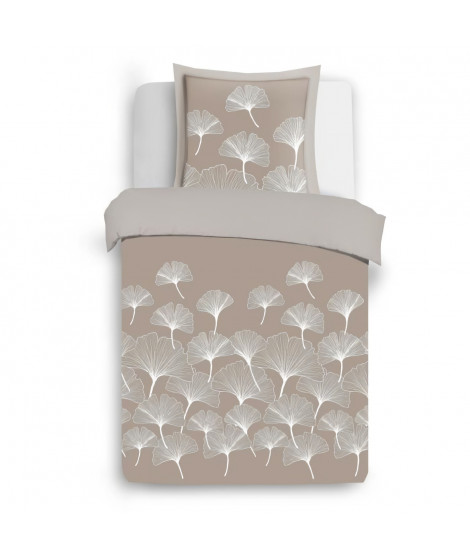 Parure Housse de couette - VISION - Ginko - Parure réversible - 140 x 200 cm - 1 taie assortie 65 x 65 cm - Beige - 100% coton