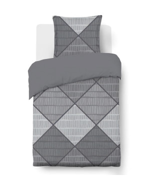 Parure Housse de couette - VISION - Harold  - 140 x 200 cm - 1 taie assortie 65 x 65 cm - Gris -  100% coton