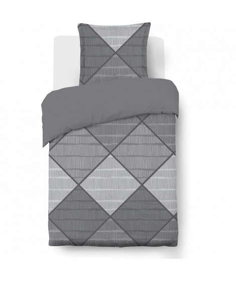 Parure Housse de couette - VISION - Harold  - 140 x 200 cm - 1 taie assortie 65 x 65 cm - Gris -  100% coton