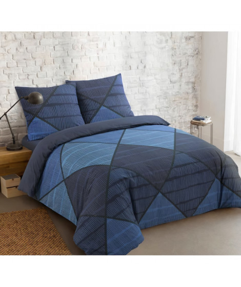 VISION - Parure de lit  HAROLD  - 100% coton - 1 housse de couette 240 x 220 cm + 2 taies d'oreiller 65x65cm - Bleu