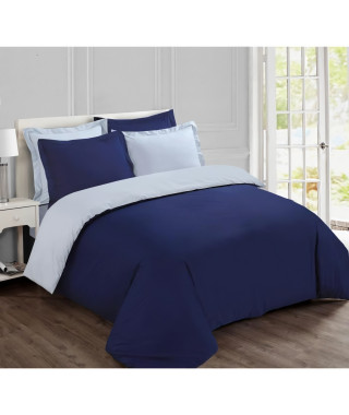 VISION - Parure housse de couette - Réversible Uni Marine et gris 140x200cm - 100% coton