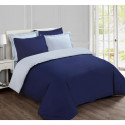 VISION - Parure housse de couette - Réversible Uni Marine et gris 140x200cm - 100% coton