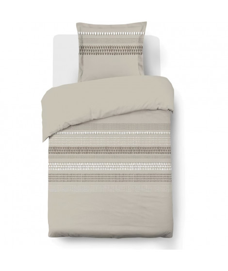Parure Housse de couette - VISION - Anthony - 140 x 200 cm - 1 taie assortie 65 x 65 cm - Beige -  100% coton