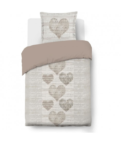 Parure Housse de couette - VISION - Alice - 140 x 200 cm - 1 taie assortie 65 x 65 cm - Beige -  100% coton