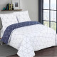 VISION - Parure de lit HUGO marine Réversible - 100% Coton - 1 housse de couette 260x240cm + 2 taies 65x65cm - Marine