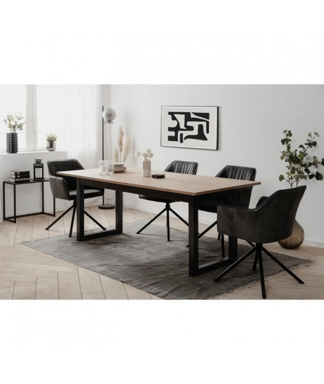 Table extensible Denver 80C - 200-240 x 75 x 90 cm - Chene artisan / anthracite - 1 exension de 40 cm inclue - 12 personnes