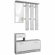 Vestiaire Rudolf - Décor béton structuré / blanc - 100 x 180 x 25 cm - 1 meuble a chaussures -  1 miroir - 4 crochets