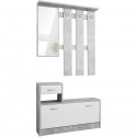 Vestiaire Rudolf - Décor béton structuré / blanc - 100 x 180 x 25 cm - 1 meuble a chaussures -  1 miroir - 4 crochets