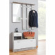Vestiaire Rudolf - Décor béton structuré / blanc - 100 x 180 x 25 cm - 1 meuble a chaussures -  1 miroir - 4 crochets