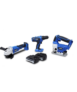 HYUNDAI Pack 3 outils 18V : perceuse 40Nm + meuleuse d'angle 115mm + scie sauteuse + 2 batteries 1,5Ah +chargeur - HNHPACK18V