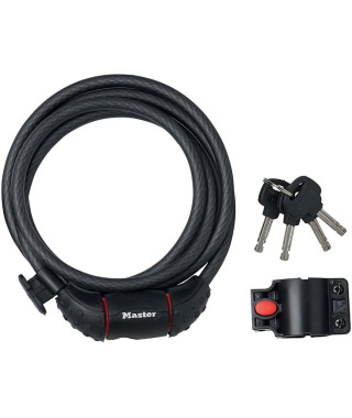 MASTER LOCK Cable Antivol Vélo [1,8 m Câble] [Clé] [Extérieur] [Support Fixation Vélo] 8130EURDPRO