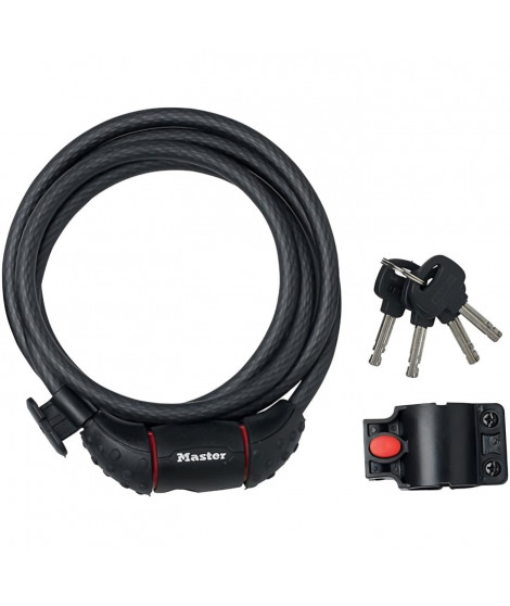 MASTER LOCK Cable Antivol Vélo [1,8 m Câble] [Clé] [Extérieur] [Support Fixation Vélo] 8130EURDPRO