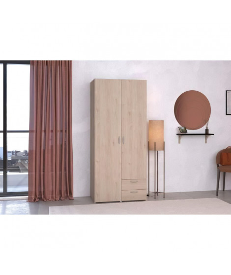 Armoire VARIA - Décor chene et blanc - 2 portes - 2 tiroirs - 80,7 x 185 x 51,3