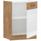 ROCK - Meuble bas - Mélaminé chene Lancelot et Blanc brillant - 60 cm - 1 porte battante