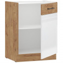 ROCK - Meuble bas - Mélaminé chene Lancelot et Blanc brillant - 60 cm - 1 porte battante