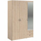 Armoire VARIA - Décor chene et blanc - 3 portes - 2 tiroirs - Porte droite avec miroir - 120,3 x 185 x 51,7