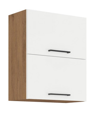 ROCK - Meuble haut - Mélaminé chene Lancelot et Blanc brillant - 60 cm - 2 portes basculantes