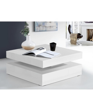 Table basse plateau rotatif - Carré  Blanc brillant - 78 x 78 x 36 cm