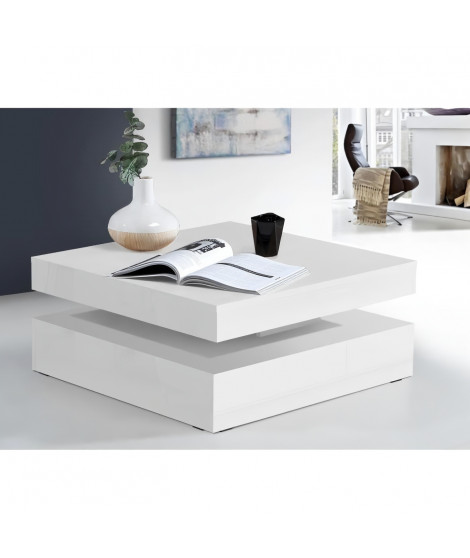 Table basse plateau rotatif - Carré  Blanc brillant - 78 x 78 x 36 cm