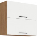ROCK - Meuble haut - Mélaminé chene Lancelot et Blanc brillant - 80 cm - 2 portes basculantes