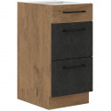 ROCK - Meuble casserolier - 3 tiroirs - 40 cm - Chene Lancelot et gris matera - CUISINIER
