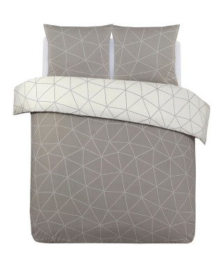 Parure Housse de couette - VISION - Hugo - Parure réversible - 240 x 220 cm - 2 taies assorties 65 x 65 cm - Beige - 100% coton