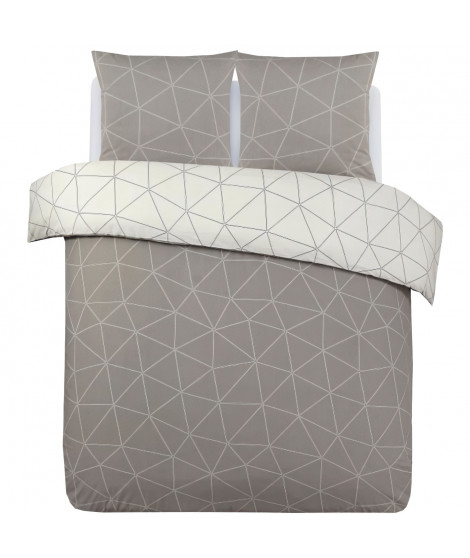 Parure Housse de couette - VISION - Hugo - Parure réversible - 240 x 220 cm - 2 taies assorties 65 x 65 cm - Beige - 100% coton