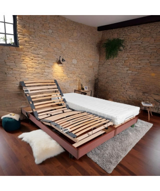Ensemble de 2 sommiers électriques et 2 matelas - TALCA - Cerisier - 160/200 cm