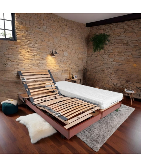 Ensemble de 2 sommiers électriques et 2 matelas - TALCA - Cerisier - 160/200 cm