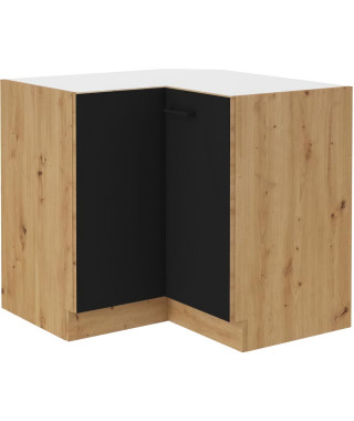 Meuble bas d'angle - MODENA - 89 x 89 cm - Chene artisan et noir mat - CUISINIER